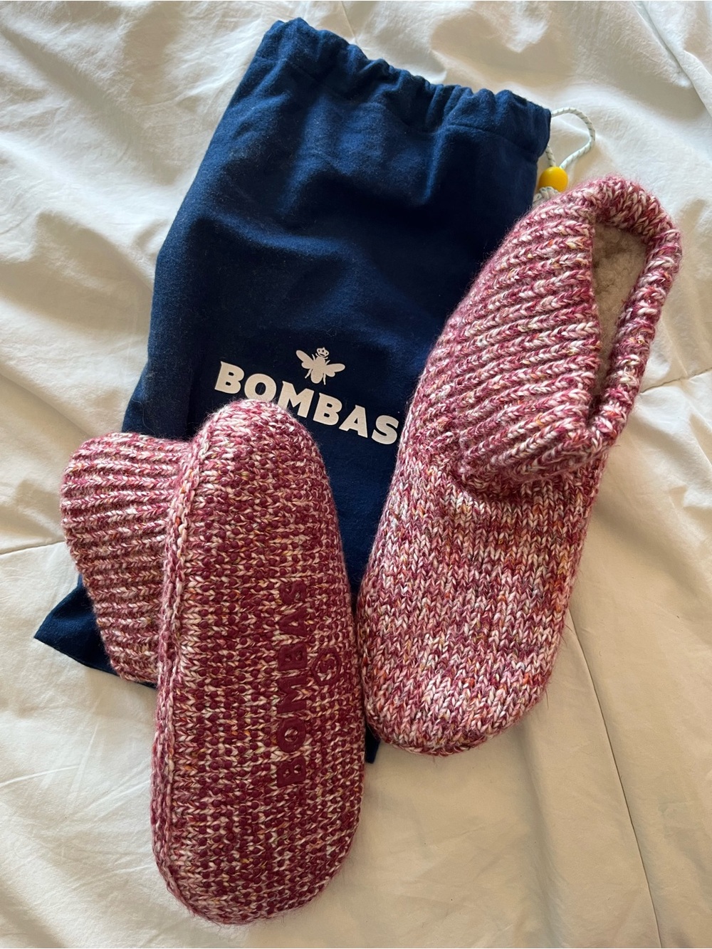 Bombas Marled Pink Knit Sherpa-Lined Women's grippy Slippers - Picture 4 of 4